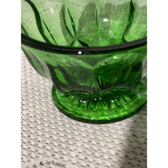 Bowl, Vintage Anchor Hocking Emerald Green Depression Glass Footed Bowl - Picture 3 of 4
